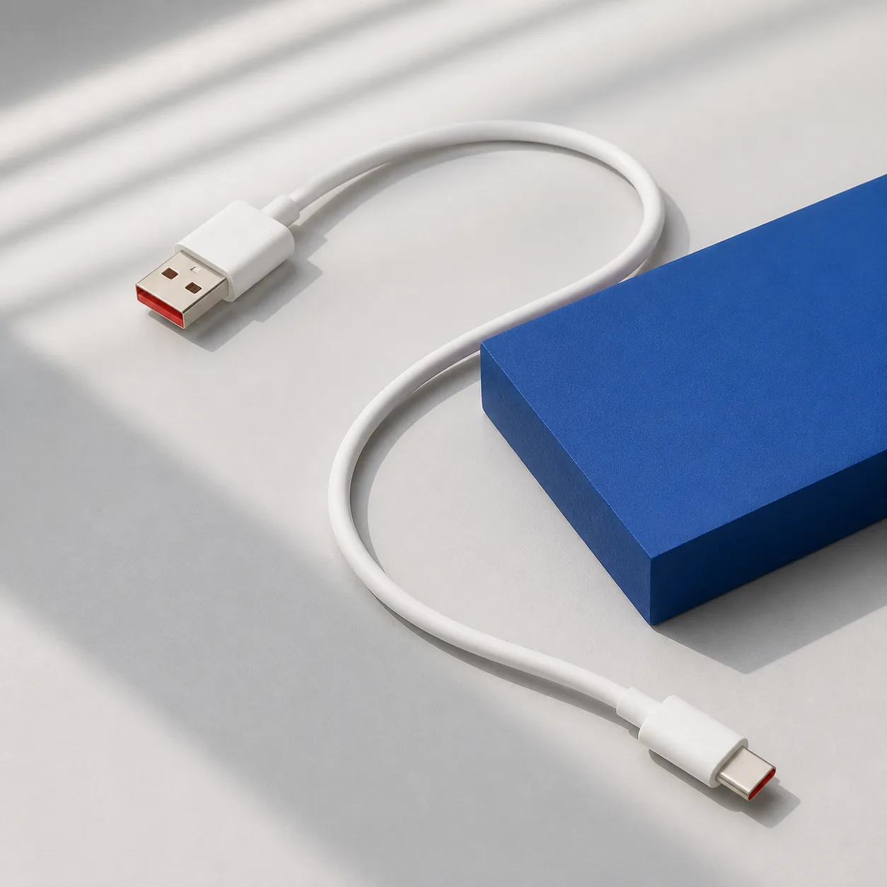 کابل یک متری ۴۵ وات شیائومی USB-A به USB-C کابل سفید ۴۵ وات شیائومی USB-A به USB-C با کانکتورهای قرمز در مسیر S