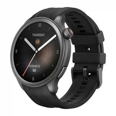 نمای اصلی ساعت امیزفیت بالانس مشکی با صفحه عقربهای ساعت هوشمند Amazfit Balance مشکی با صفحه گرد و بند سیلیکونی