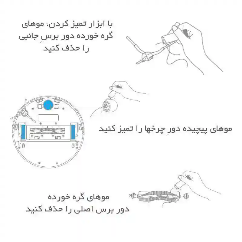 آموزش نگهداری و تمیز کردن جارو رباتیک های شیائومی + عکس - 3. نگهداری و تمیز کردن رولر، چرخها و… - نمای 2