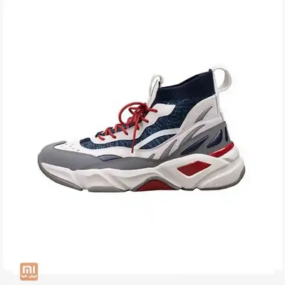 نمای جانبی کفش ورزشی شیائومی FREETIE Cycling کفش ساقدار FREETIE Cycling Sneaker سفید و سرمهای با بند قرمز