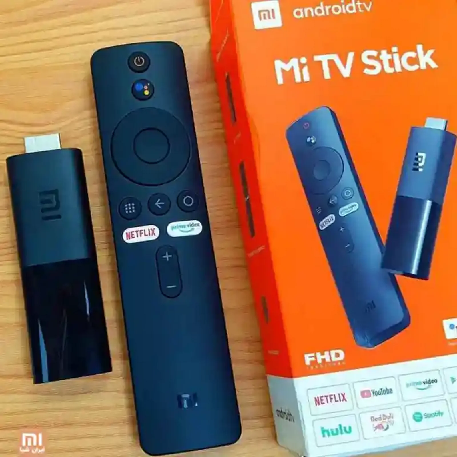 بسته کامل Xiaomi Mi TV Stick و کنترل از راه دور اندروید باکس شیائومی Mi TV Stick با ریموت و جعبه نارنجی Android TV