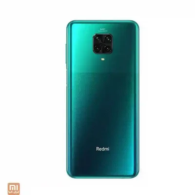 نمای پشت Redmi Note 9 Pro سبز پنل پشتی سبز Redmi Note 9 Pro با چهار دوربین مربعی و فلش زیر آن