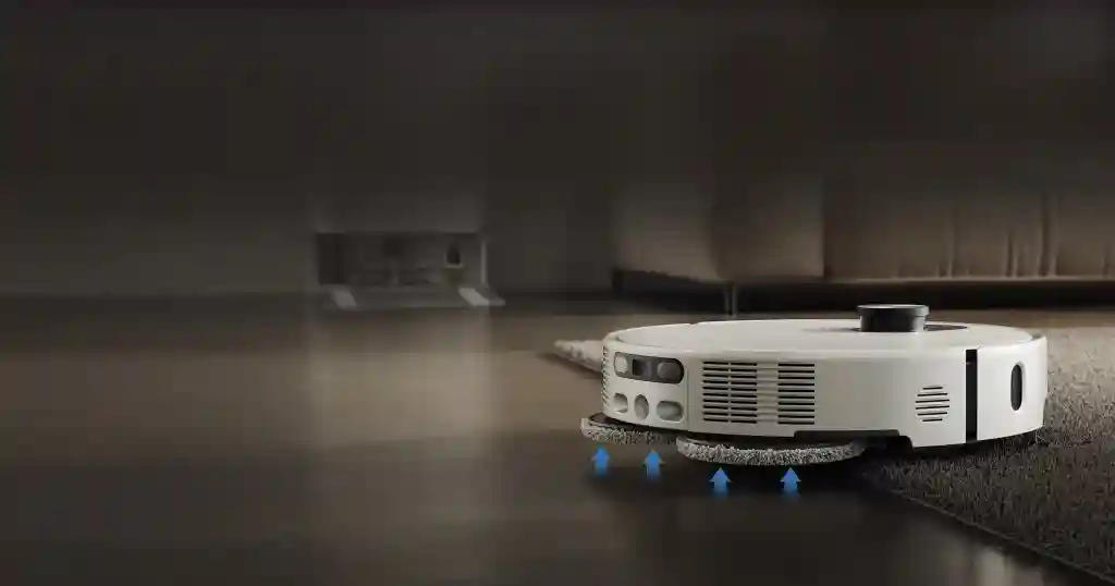 جارو رباتیک شیائومی Xiaomi Robot Vacuum 5 Pro - تشخیص فرش با سنسور اولتراسونیک: بالا رفتن تیها برای خشک نگه داشتن فرش