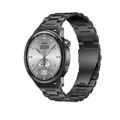 نمای اصلی ساعت هوشمند ریلمی Watch S2 ساعت هوشمند Realme Watch S2 مشکی با بند فلزی و صفحه گرد نقره ای