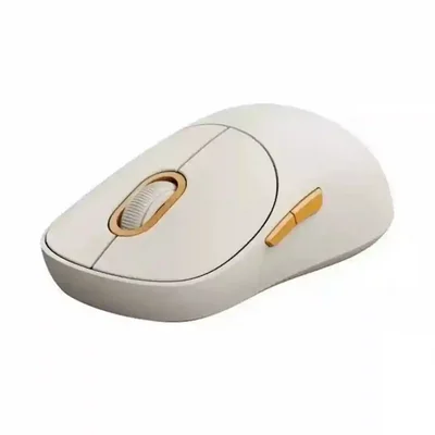 زاویه جانبی Wireless Mouse 3 سفید و طلایی نمای سهرخ موس سفید Xiaomi Wireless Mouse 3 با اسکرول و دکمههای طلایی