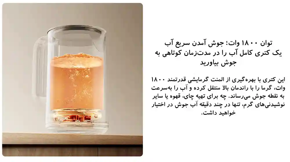 تصویر مفهومی المنت و جوشیدن آب در مخزن کتری ۱۸۰۰ وات