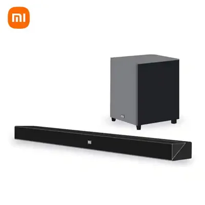طراحی دو بخشی Xiaomi Soundbar MDZ-35-DA چیدمان نوار صوتی و سابووفر مشکی Xiaomi Soundbar MDZ-35-DA