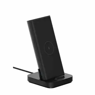 نمای اصلی استند پاوربانک Xiaomi WPB25ZM پاوربانک بیسیم ۱۰۰۰۰ Xiaomi WPB25ZM روی پایه شارژ رومیزی مشکی