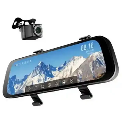 نمایشگر روشن 70mai Rearview S500 از زاویه جانبی نمای زاویهدار دوربین آینهای 70mai S500 با پایههای نصب