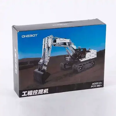 بستهبندی ساختنی بیل مکانیکی Onebot GCWJJ01IQI جعبه ساختنی وان بات GCWJJ01IQI طرح بیل مکانیکی ۹۸۰ قطعه