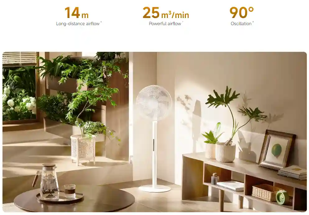پنکه هوشمند شیائومی Mijia Smart Standing Fan Pro Slim BPLDS12DM (گلوبال) - جریان هوای قدرتمند تا فاصله 14 متر : خنکی در تمام