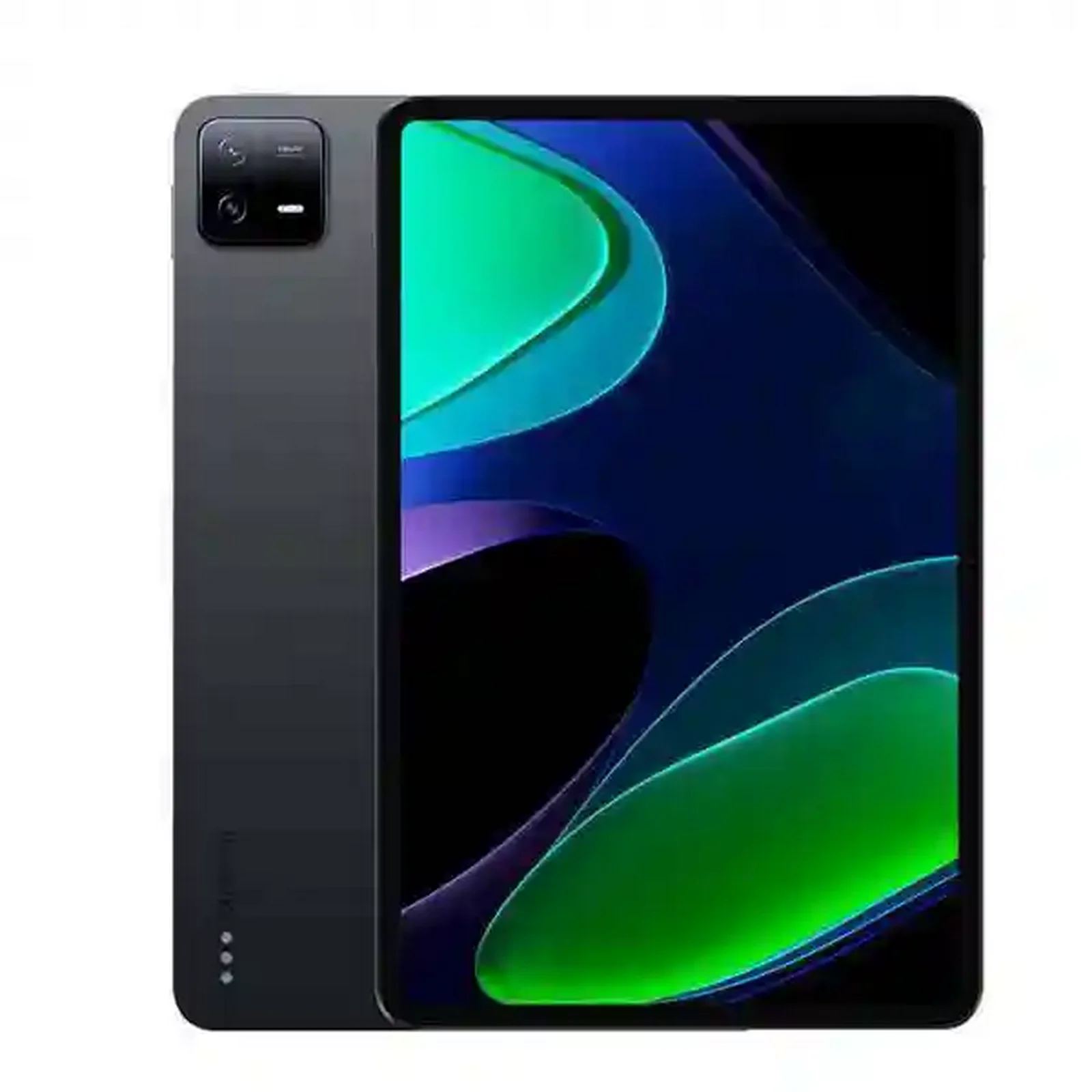 تبلت شیائومی Pad 6 رم ۸ و حافظه ۲۵۶ در نمای جلو و پشت نمای اصلی تبلت Xiaomi Pad 6 خاکستری از جلو و پشت با نمایشگر سبز و آبی و ماژول دوربین مربعی