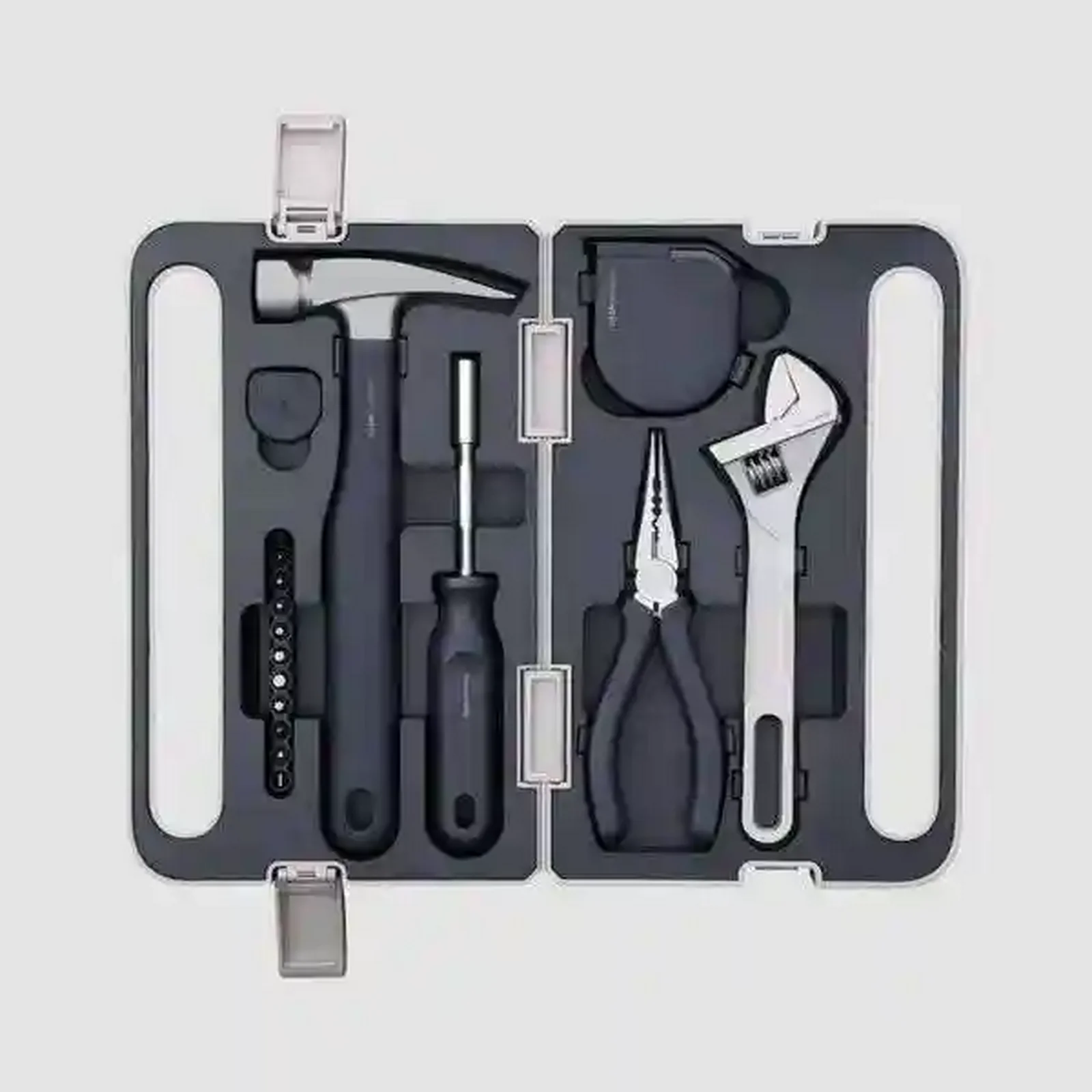 مجموعه ابزار شیائومی HOTO QWSGJ002 داخل کیف جعبه ابزار باز HOTO QWSGJ002 با چکش انبردست و آچار