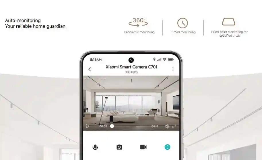 کنترل دوربین Xiaomi Smart Camera C701 در برنامه Xiaomi Home