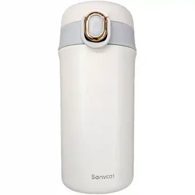 نمای روبه رو فلاسک شیائومی Sanvcat H8104 فلاسک Sanvcat H8104 سفید با دکمه طلایی روی درپوش