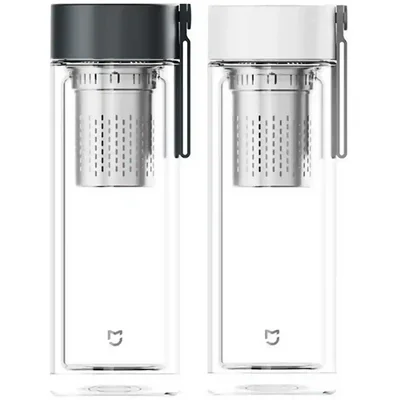 رنگبندی فلاسک شیشهای مسافرتی Mijia فلاسک شیشهای دو لایه شیائومی Mijia MJBLB01PL در دو رنگ درپوش مشکی و سفید