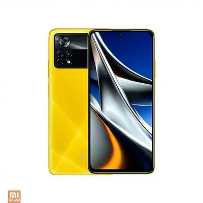 طراحی Poco X4 Pro زرد نمای جلو و پشت Poco X4 Pro زرد با دوربین ۱۰۸ مگاپیکسلی