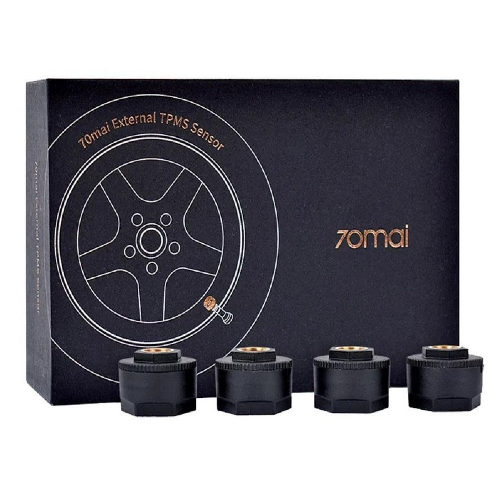 محتویات بسته سنسور باد لاستیک 70mai External TPMS T04 بستهبندی سنسور فشار باد خارجی 70mai T04 همراه چهار سنسور مشکی