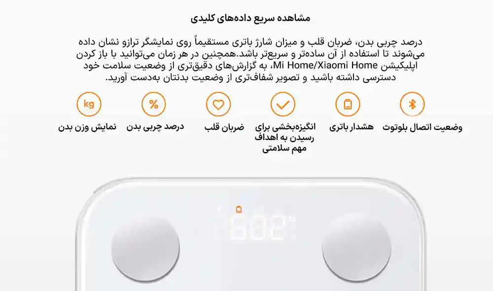 اطلاعات قابل مشاهده روی نمایشگر ترازو Xiaomi S400