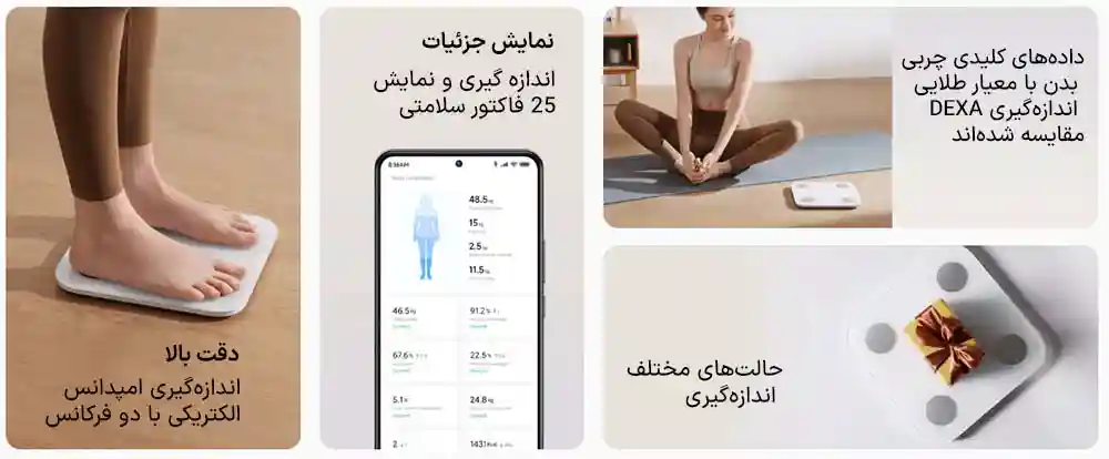 خلاصه قابلیت‌های ترازو S400 شامل ۲۵ شاخص و حالت‌های اندازه‌گیری