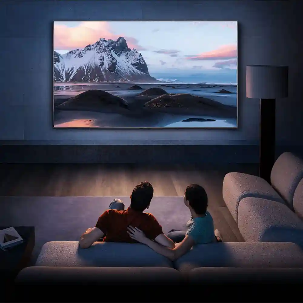 تلویزیون صد اینچ Xiaomi TV Max 100 2025 در فضای تماشای فیلم