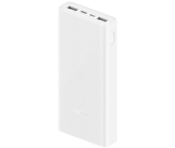 پاوربانک Xiaomi PB2022ZM با دو USB-A و USB-C نمای روبهروی پاوربانک سفید شیائومی PB2022ZM ظرفیت ۲۰۰۰۰ میلیآمپرساعت